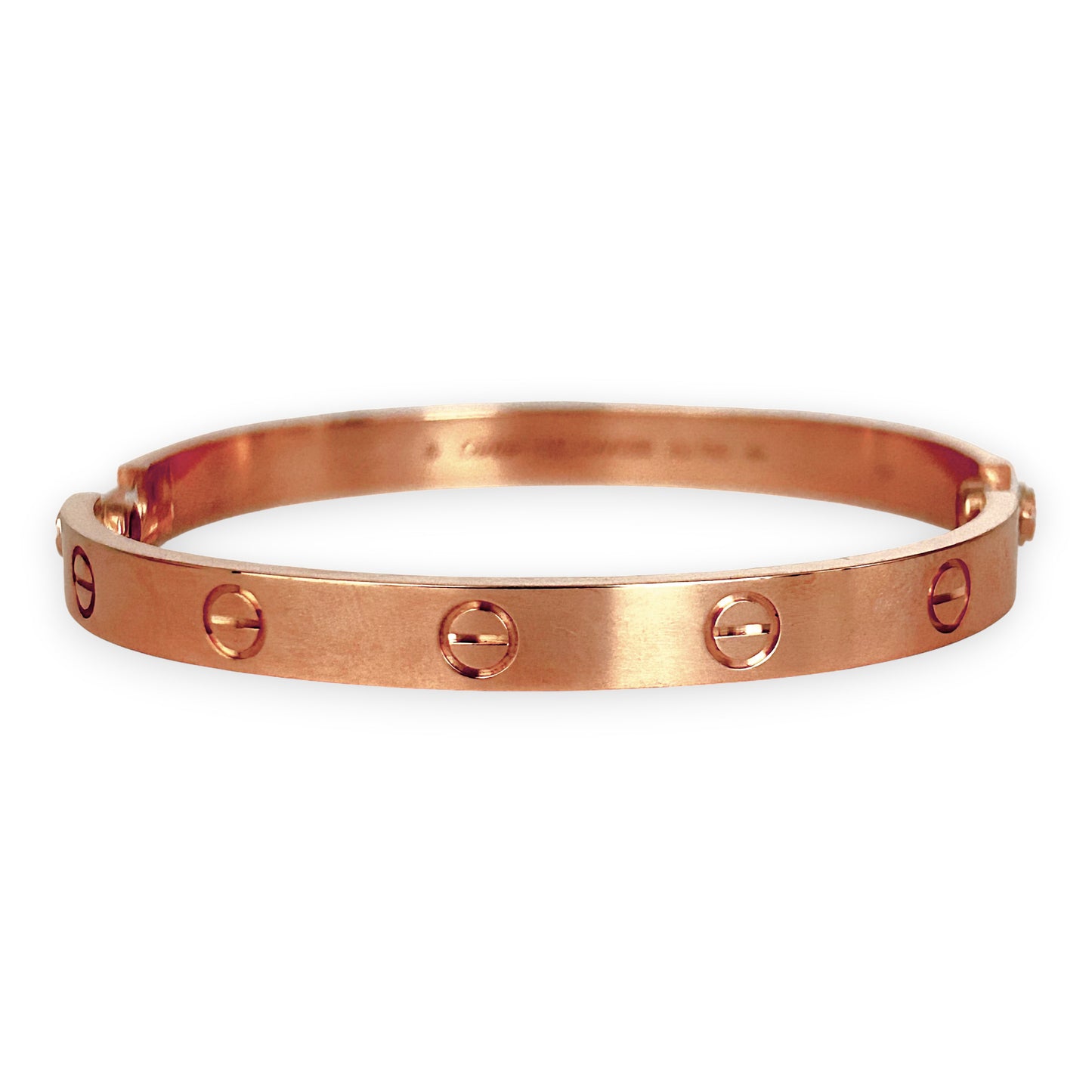 GOLD DEAL | 18kt Authentic Cartier Love Bracelet Classic Rose Gold Bracelet Size 17 with screw motif
