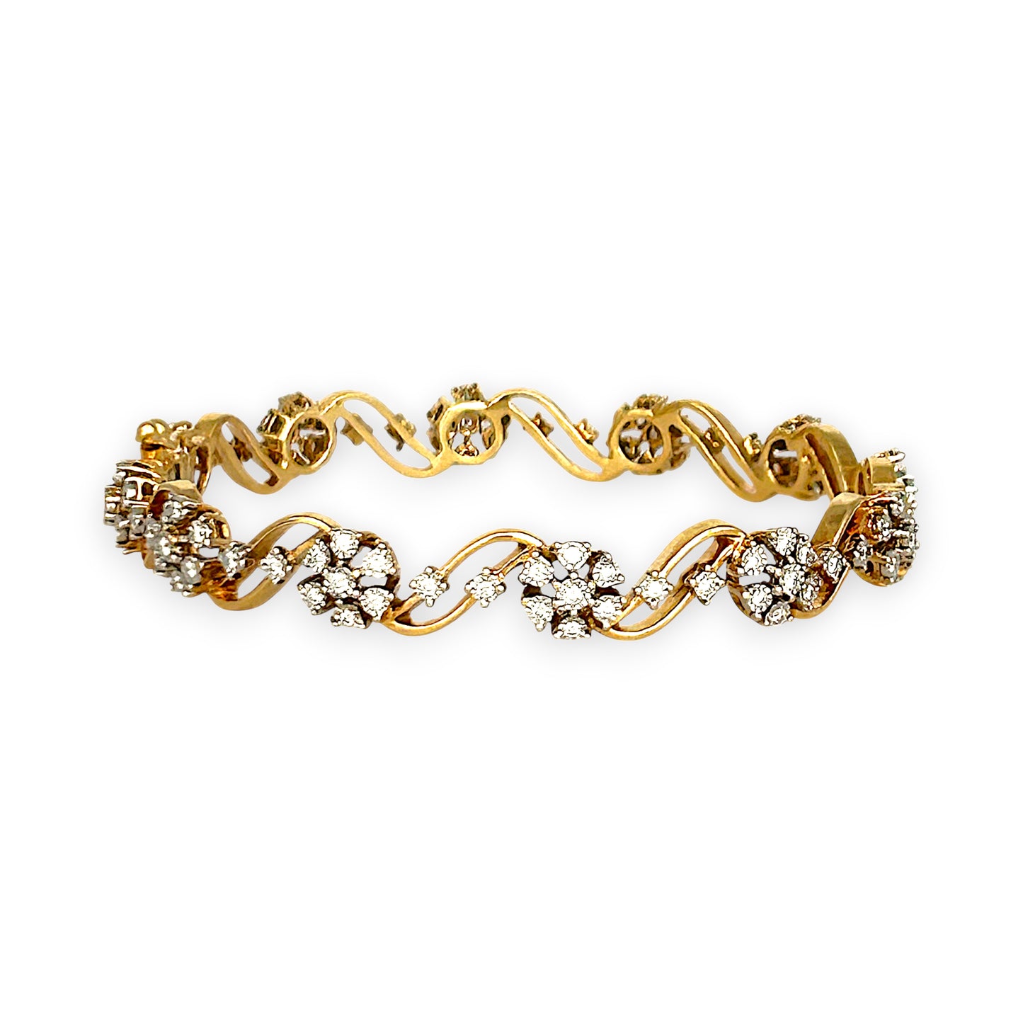 GOLD DEAL | 18ct (18K) Gold Diamond Floral Wave Bangle Valuation $13,000