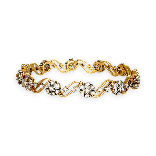 GOLD DEAL | 18ct (18K) Gold Diamond Floral Wave Bangle Valuation $13,000