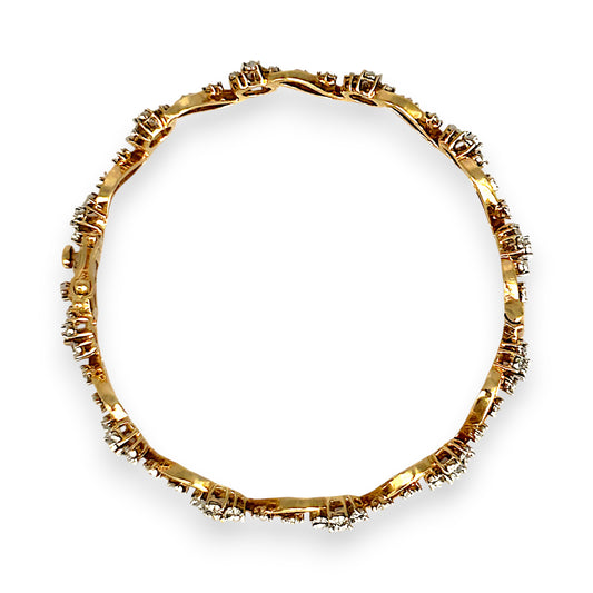 GOLD DEAL | 18ct (18K) Gold Diamond Floral Wave Bangle Valuation $13,000