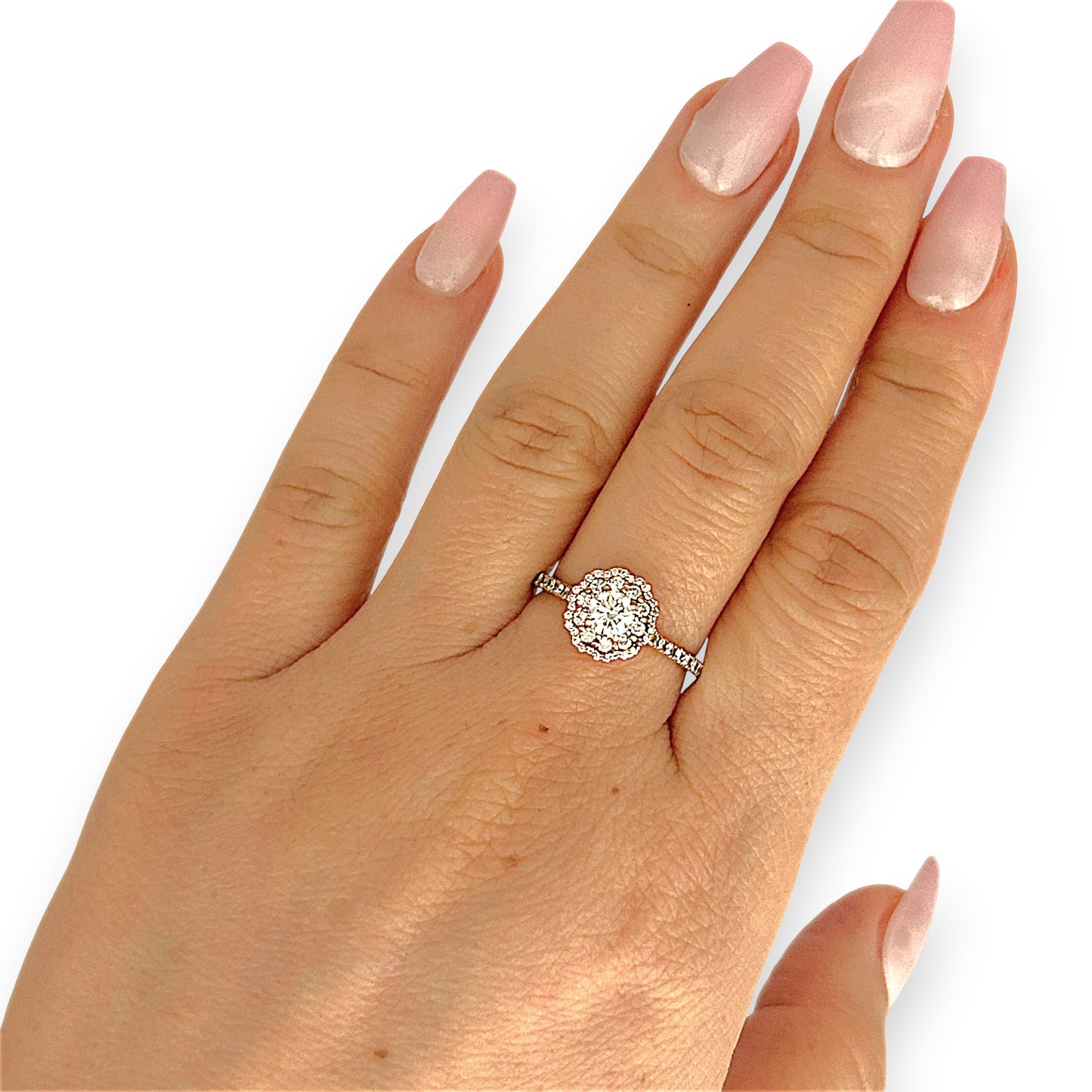 GOLD DEAL | 18ct (18K) Rose Gold Diamond Floral Halo Ring TDW 0.77ct Valuation $4,950