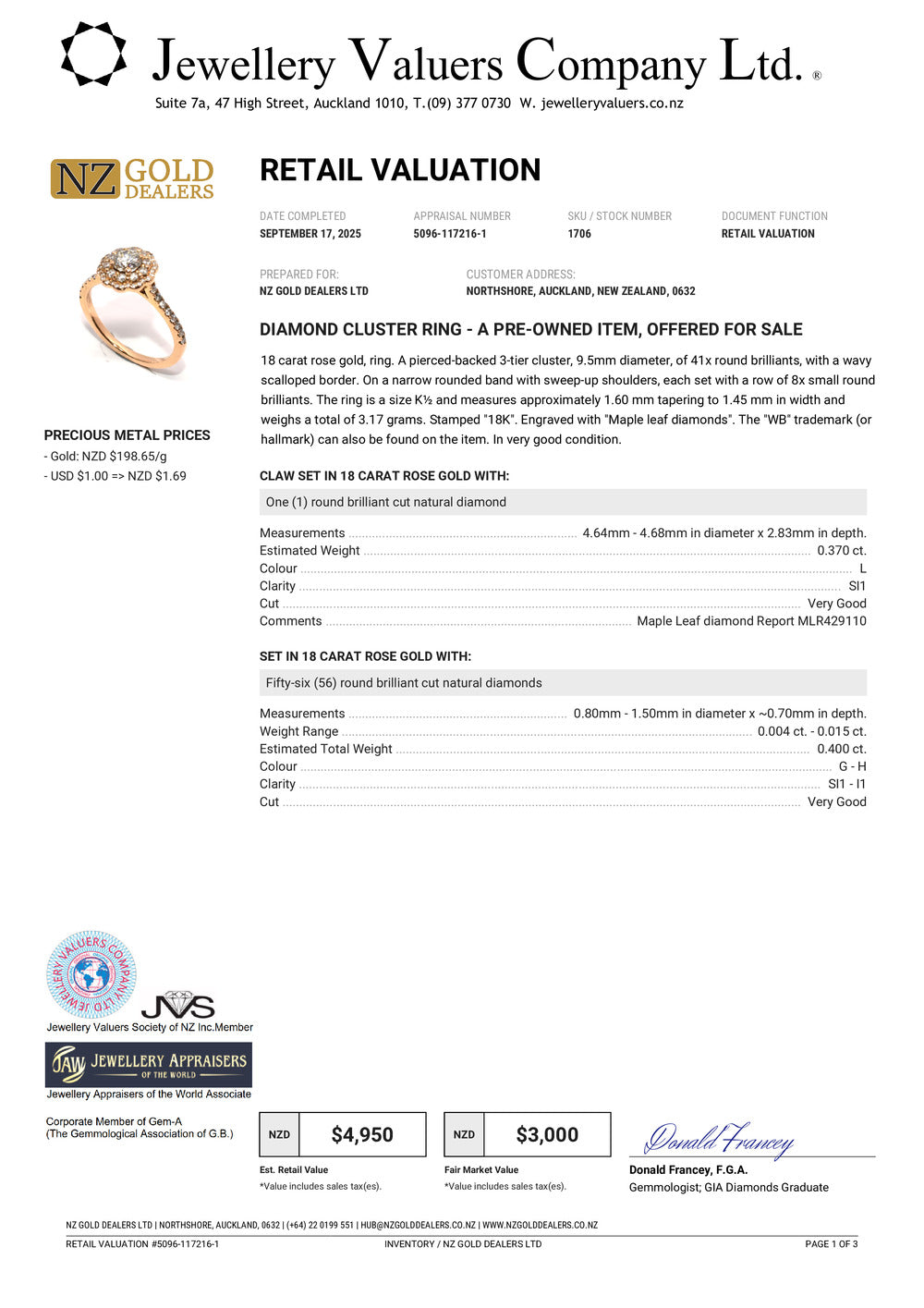 GOLD DEAL | 18ct (18K) Rose Gold Diamond Floral Halo Ring TDW 0.77ct Valuation $4,950