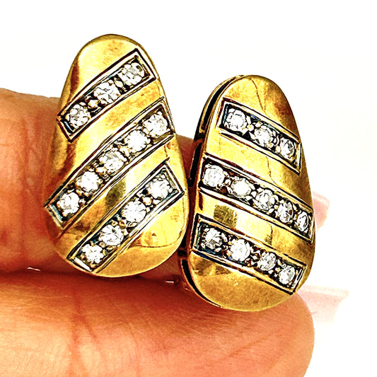 GOLD DEAL | 18ct (18K) Vintage Elegant Row of Diamonds 0.72ct Clip Back Earrings