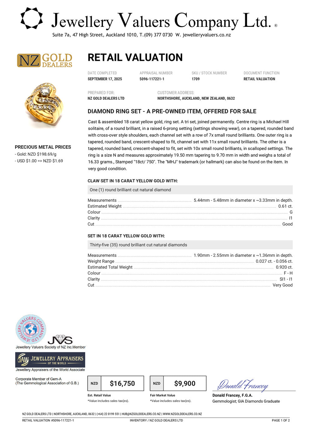 GOLD DEAL | 18ct (18K) Gold Cascading Brilliance Diamond Ring Valuation $16,750