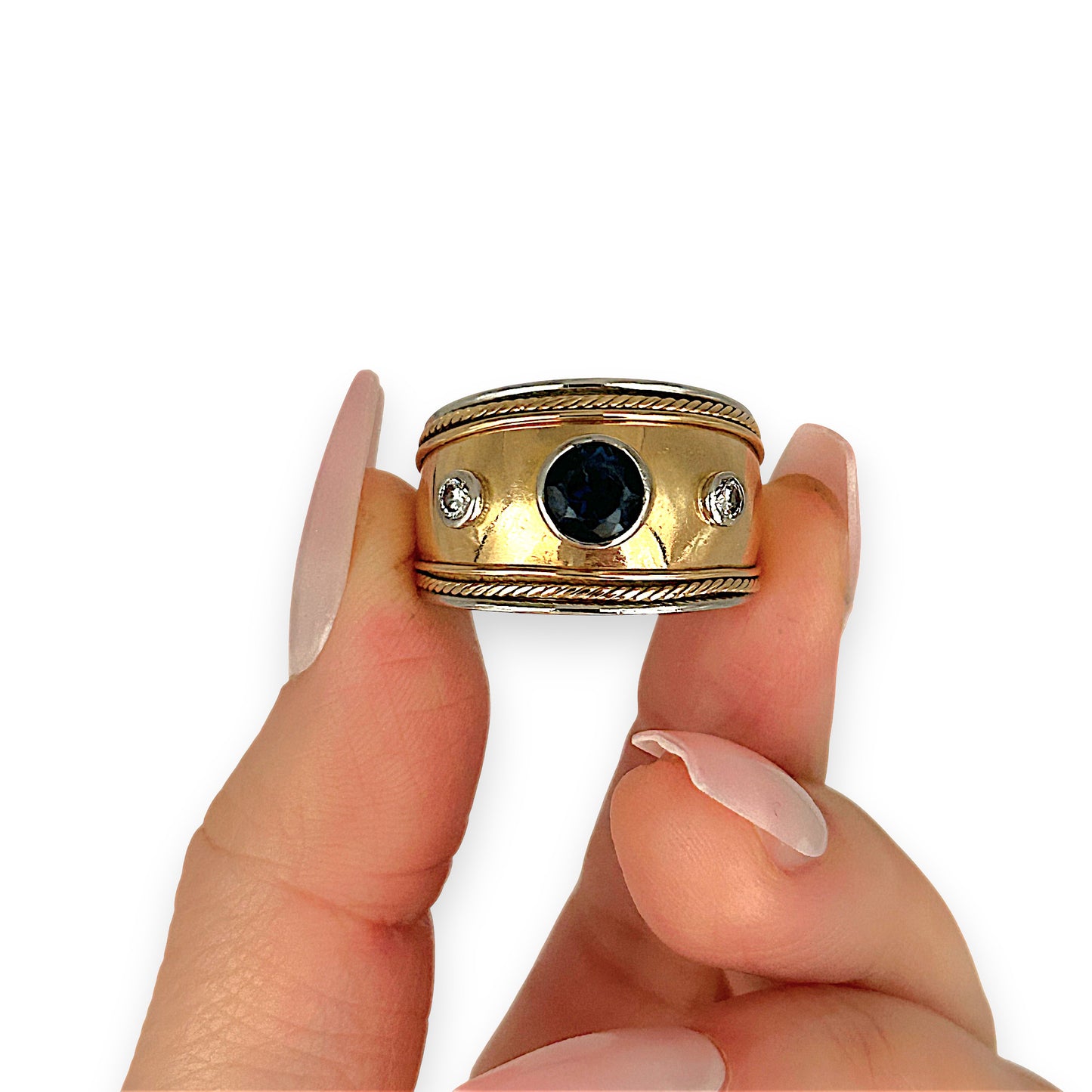 GOLD DEAL | 18ct (18K) Y/W Gold Royal Crest Sapphire & Diamond Ring Size R