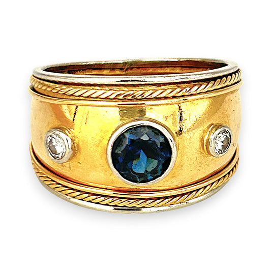 GOLD DEAL | 18ct (18K) Y/W Gold Royal Crest Sapphire & Diamond Ring Size R