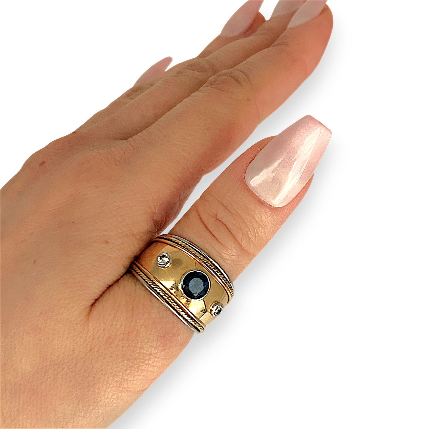 GOLD DEAL | 18ct (18K) Y/W Gold Royal Crest Sapphire & Diamond Ring Size R