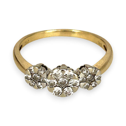 GOLD DEAL | 18ct (18K) Gold Triple Diamond Cluster Ring TDW 0.42ct