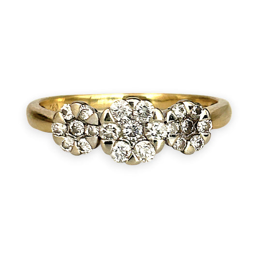 GOLD DEAL | 18ct (18K) Gold Triple Diamond Cluster Ring TDW 0.42ct