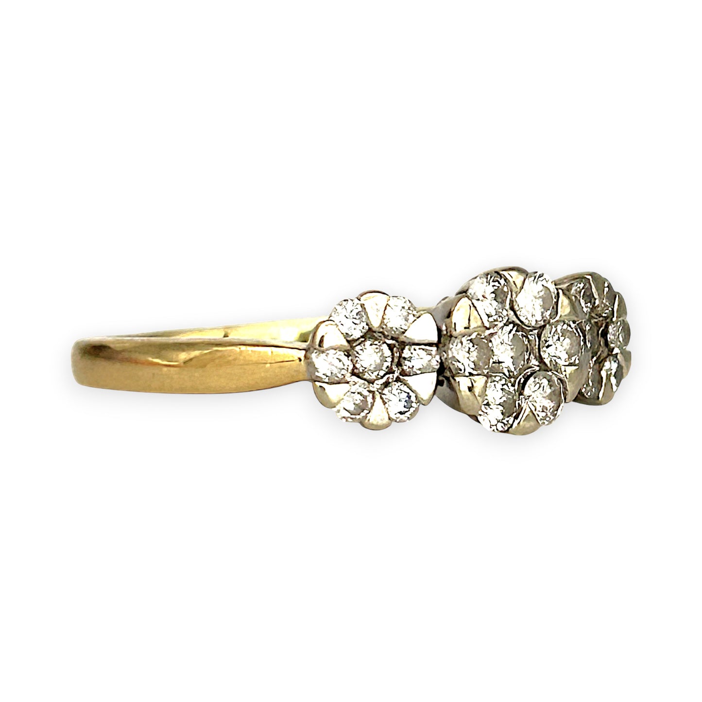 GOLD DEAL | 18ct (18K) Gold Triple Diamond Cluster Ring TDW 0.42ct