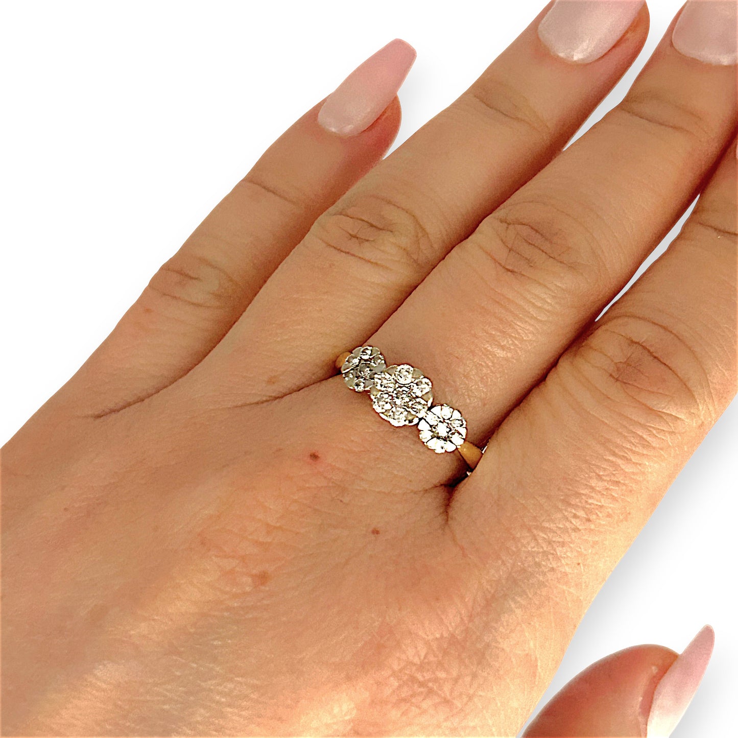 GOLD DEAL | 18ct (18K) Gold Triple Diamond Cluster Ring TDW 0.42ct