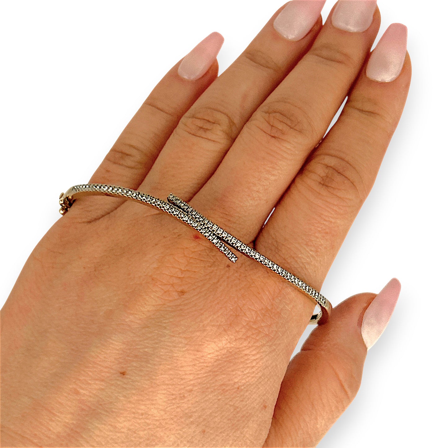GOLD DEAL | 9ct (9K) Gold Diamond Crosslight Oval Bangle 70.3mm Valuation $4,750