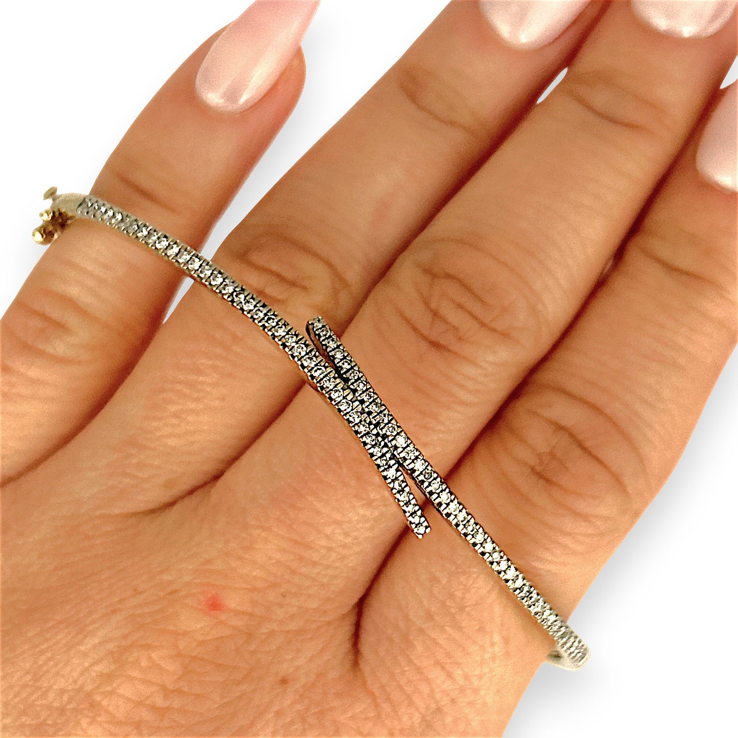 GOLD DEAL | 9ct (9K) Gold Diamond Crosslight Oval Bangle 70.3mm Valuation $4,750