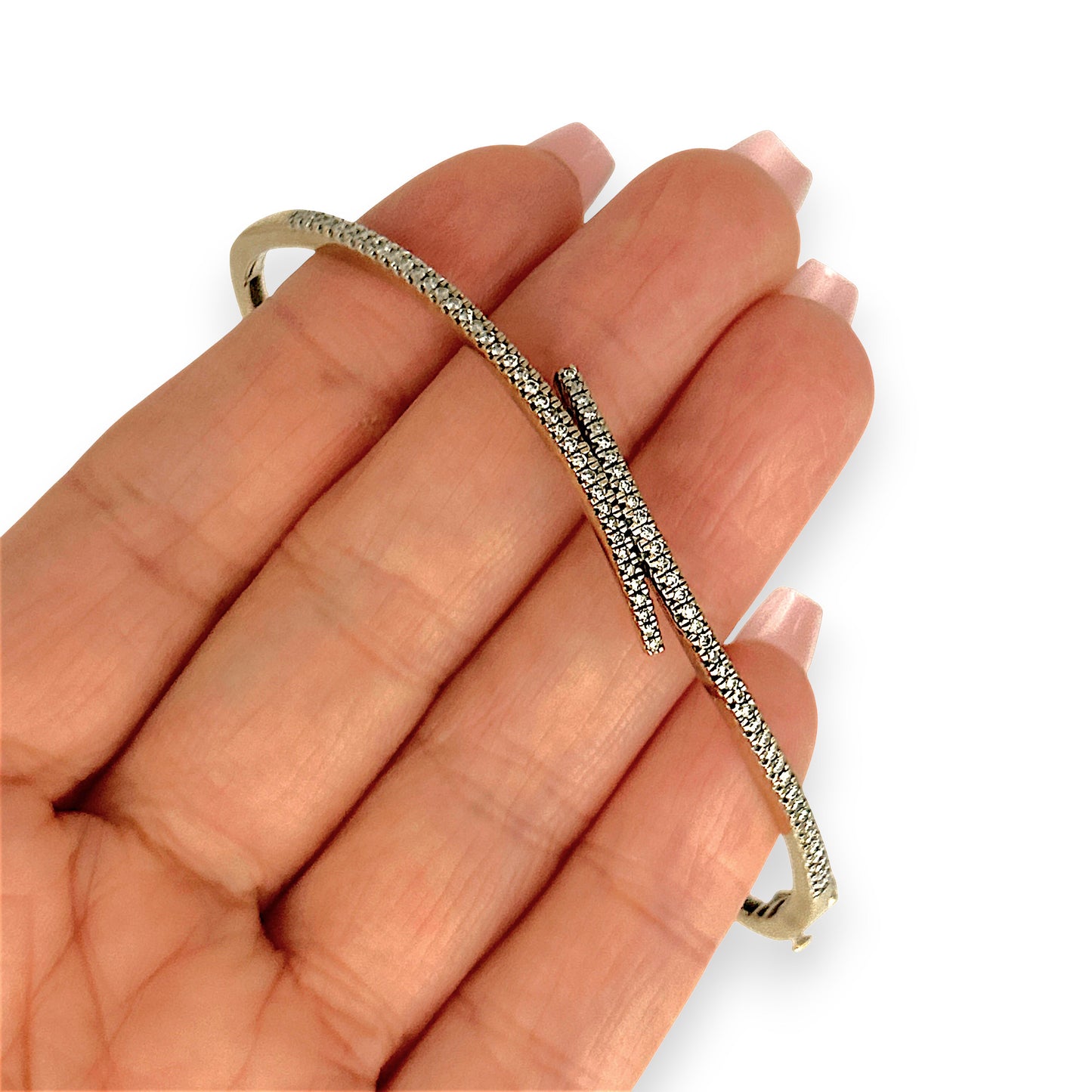 GOLD DEAL | 9ct (9K) Gold Diamond Crosslight Oval Bangle 70.3mm Valuation $4,750