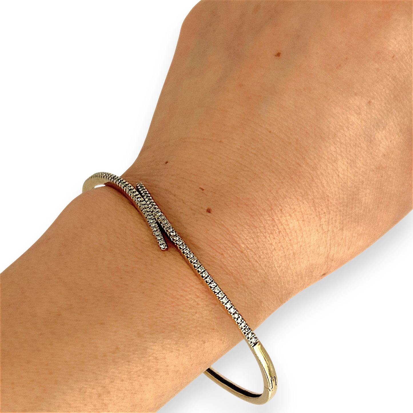 GOLD DEAL | 9ct (9K) Gold Diamond Crosslight Oval Bangle 70.3mm Valuation $4,750