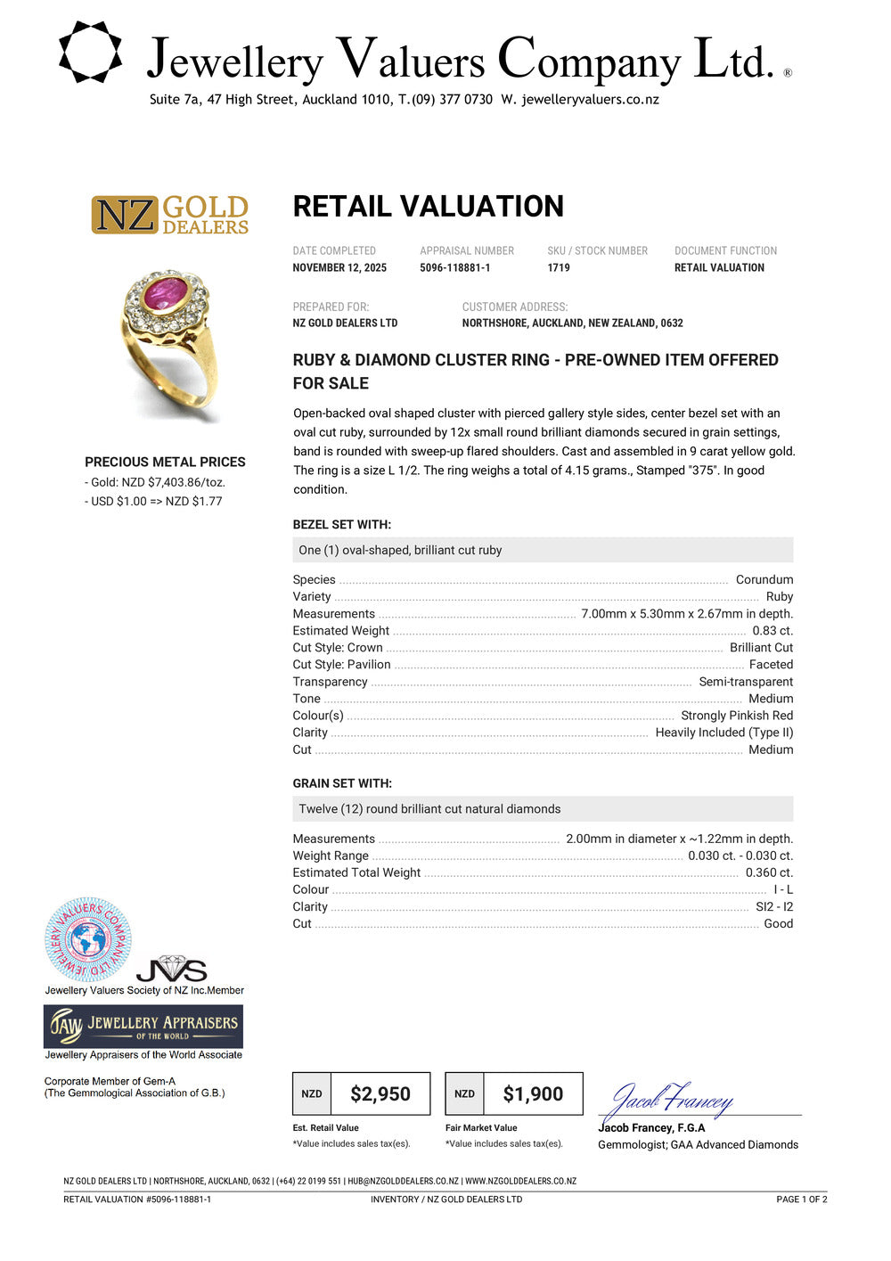 GOLD DEAL | 9ct Gold Refurbished Crimson Halo Ring Valuation: $2,950