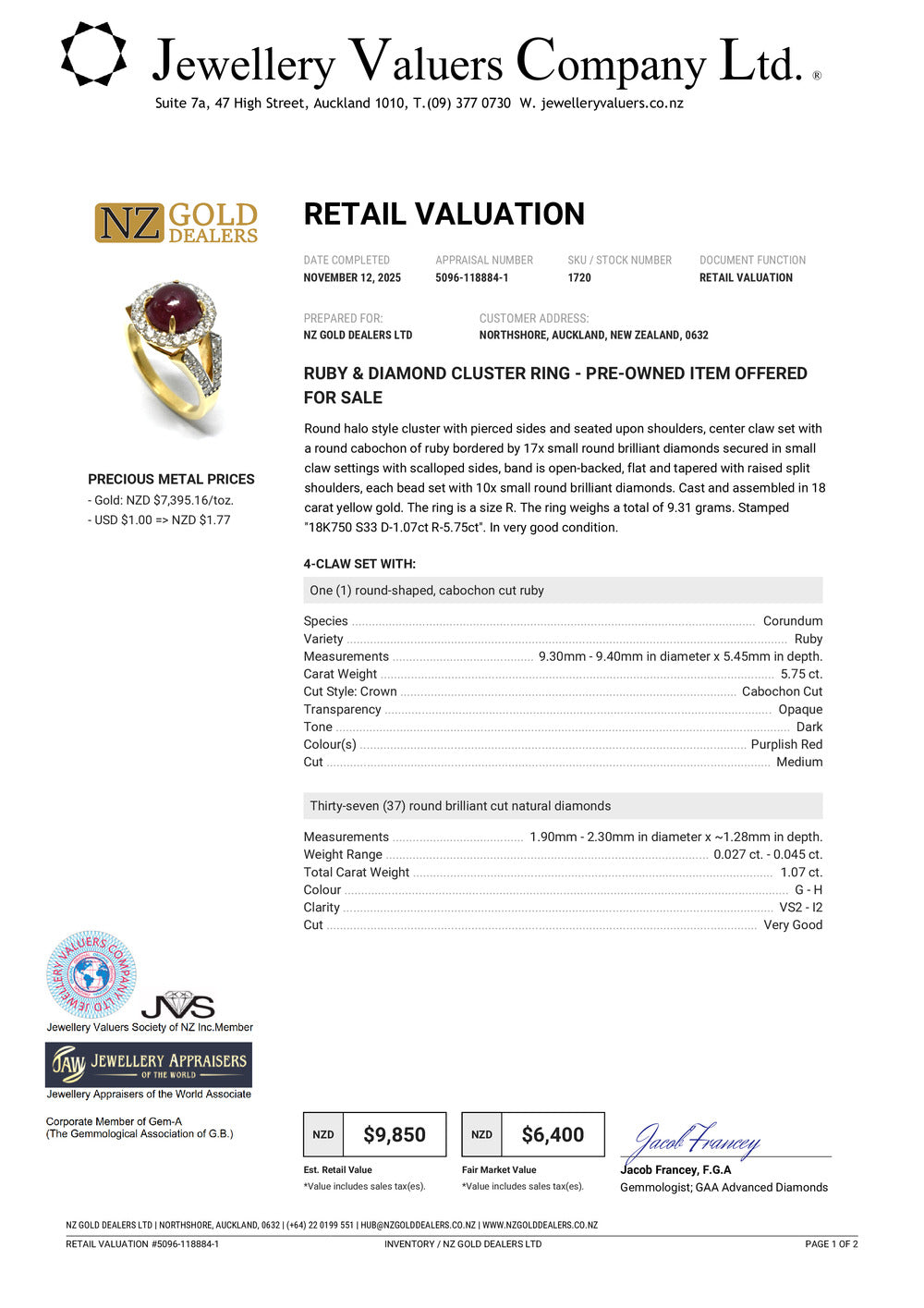 XMAS DEAL | 18kt Gold Crimson Majesty Ruby Ring Valuation: $9,850