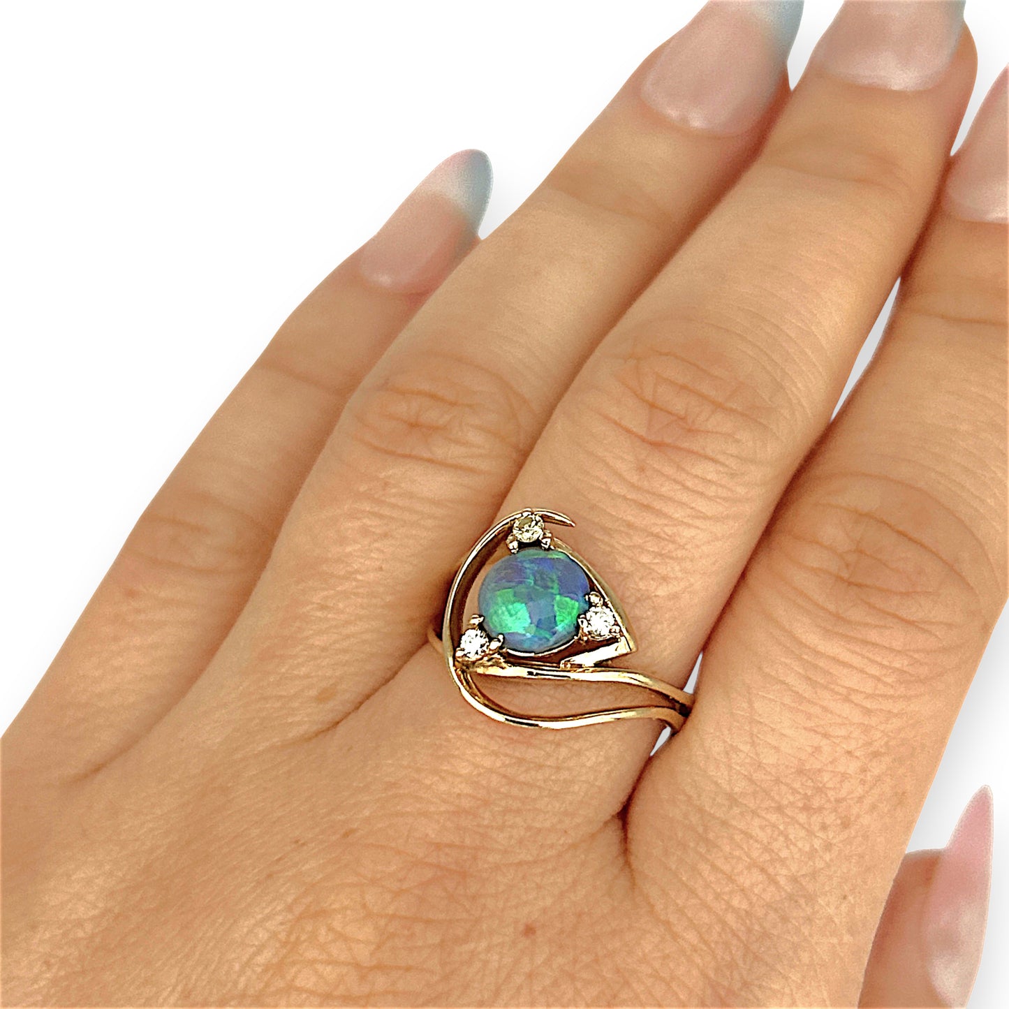 GOLD DEAL | 9ct Gold Midnight Flame Black Opal Ring Valuation: $2,000