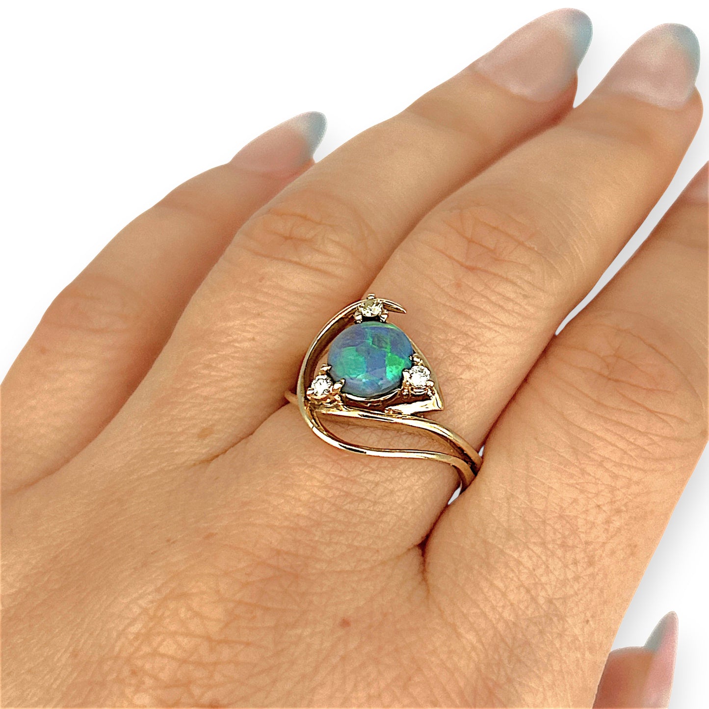 GOLD DEAL | 9ct Gold Midnight Flame Black Opal Ring Valuation: $2,000