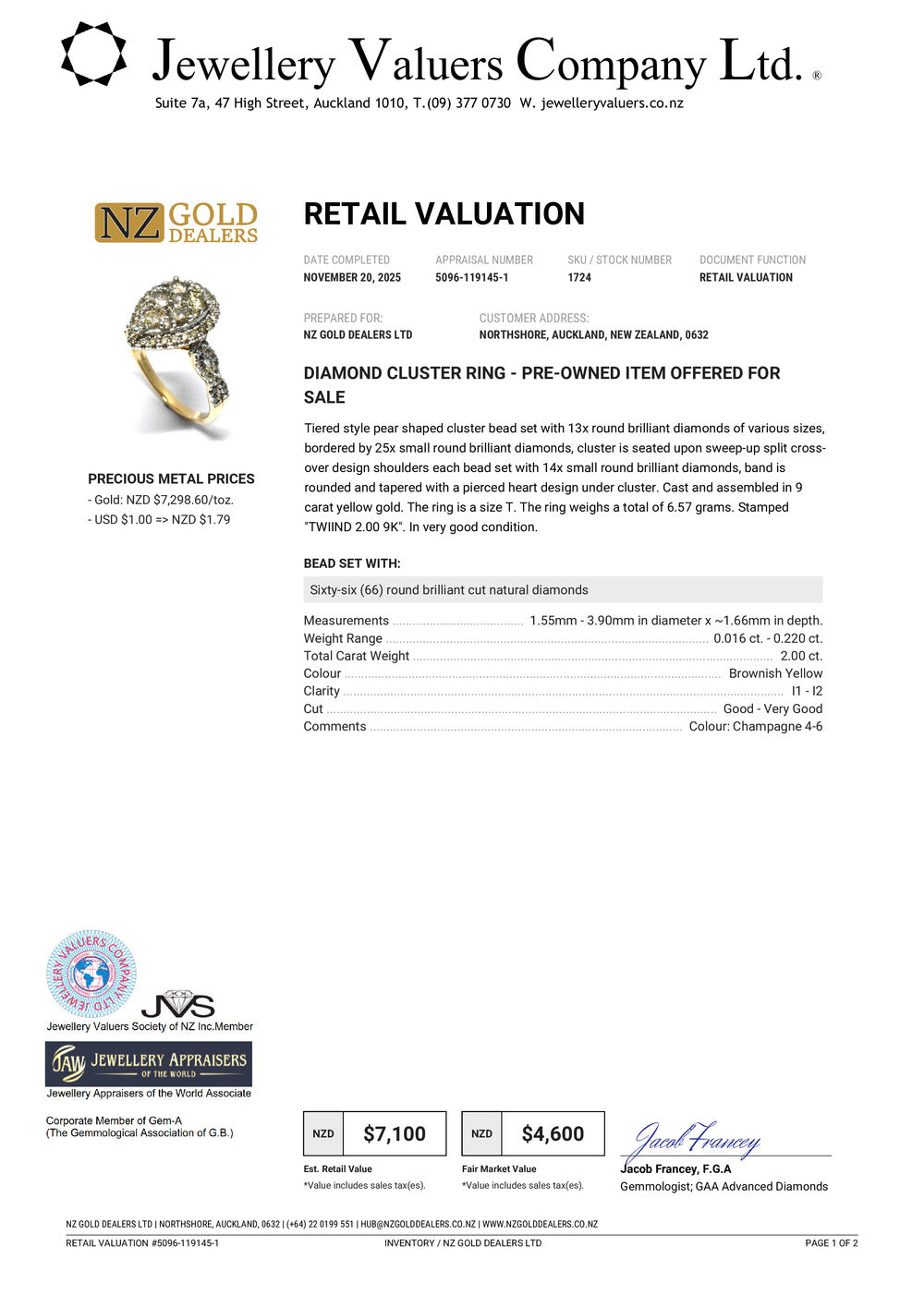 GOLD DEAL | 9ct Gold Celeste Radiance 2.00ct Diamond Cluster Ring, Valuation $7,100