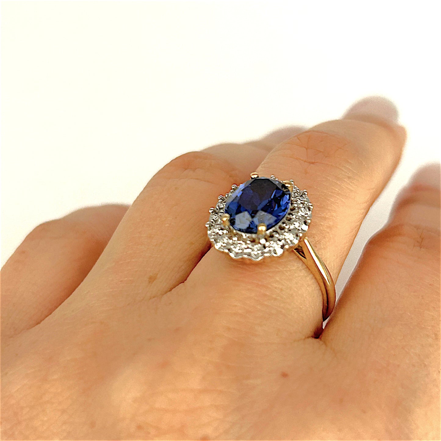 GOLD DEAL | 9ct Gold Sapphire Halo Ring with Diamonds Valuation $1,700