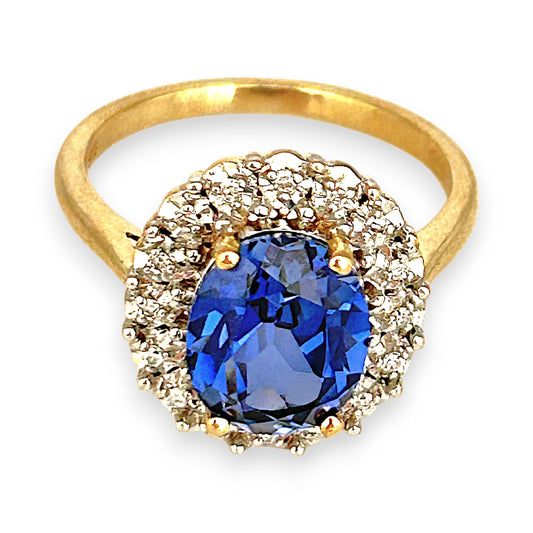 GOLD DEAL | 9ct Gold Sapphire Halo Ring with Diamonds Valuation $1,700