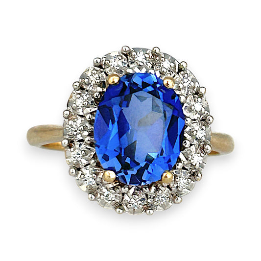 GOLD DEAL | 9ct Gold Sapphire Halo Ring with Diamonds Valuation $1,700