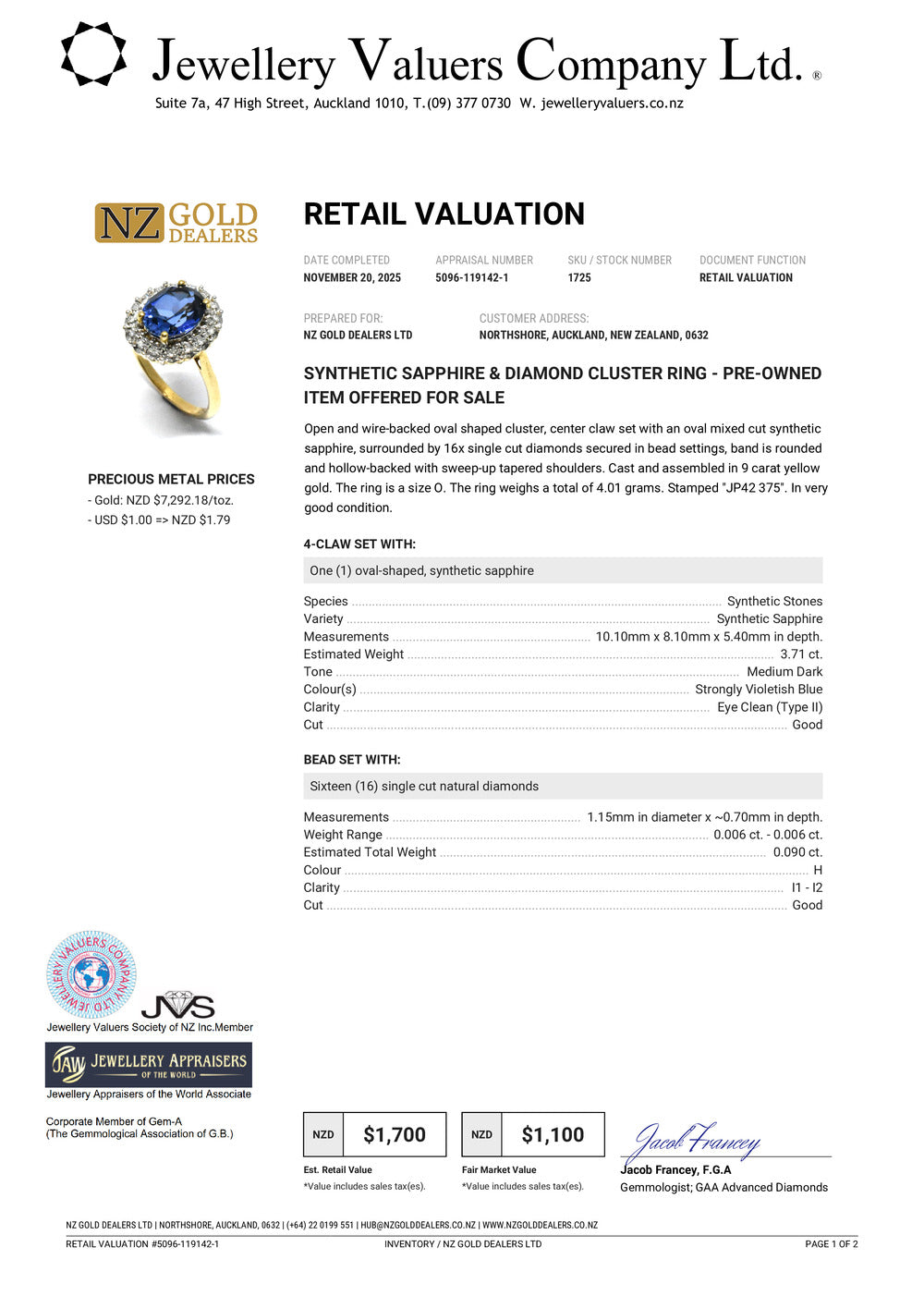 GOLD DEAL | 9ct Gold Sapphire Halo Ring with Diamonds Valuation $1,700