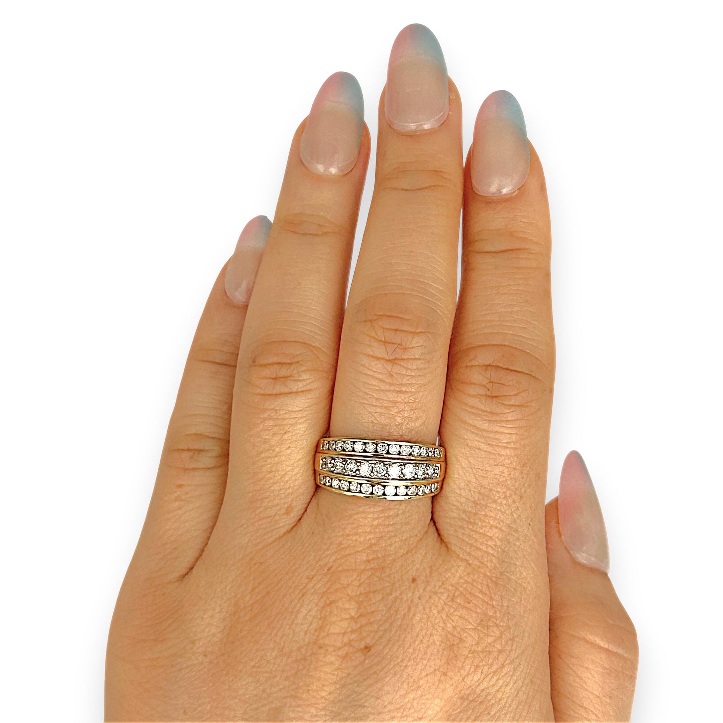 GOLD DEAL | 9ct Gold Triluxe Band Diamond Ring TDW 1.0ct.Valuation 3,450