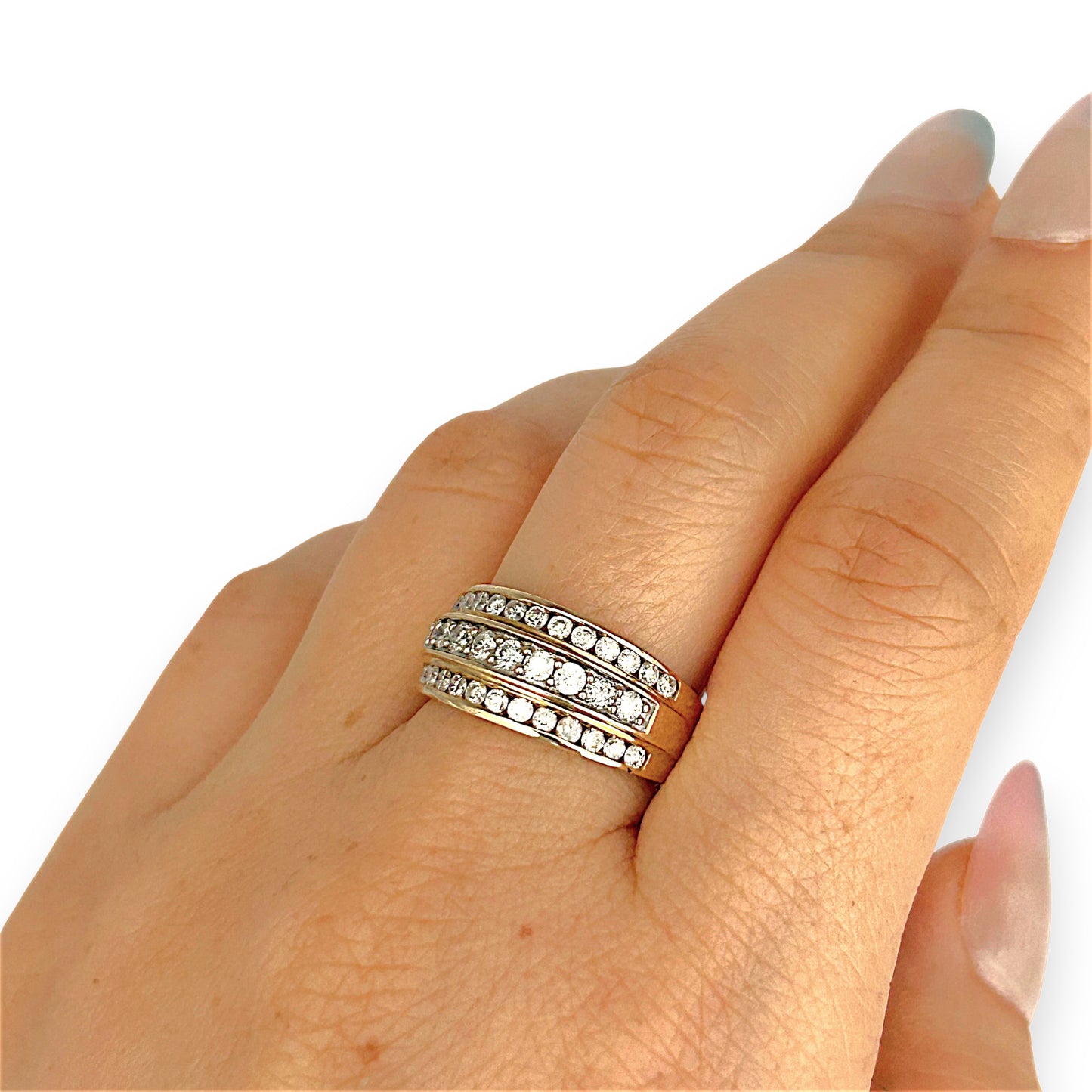 GOLD DEAL | 9ct Gold Triluxe Band Diamond Ring TDW 1.0ct.Valuation 3,450