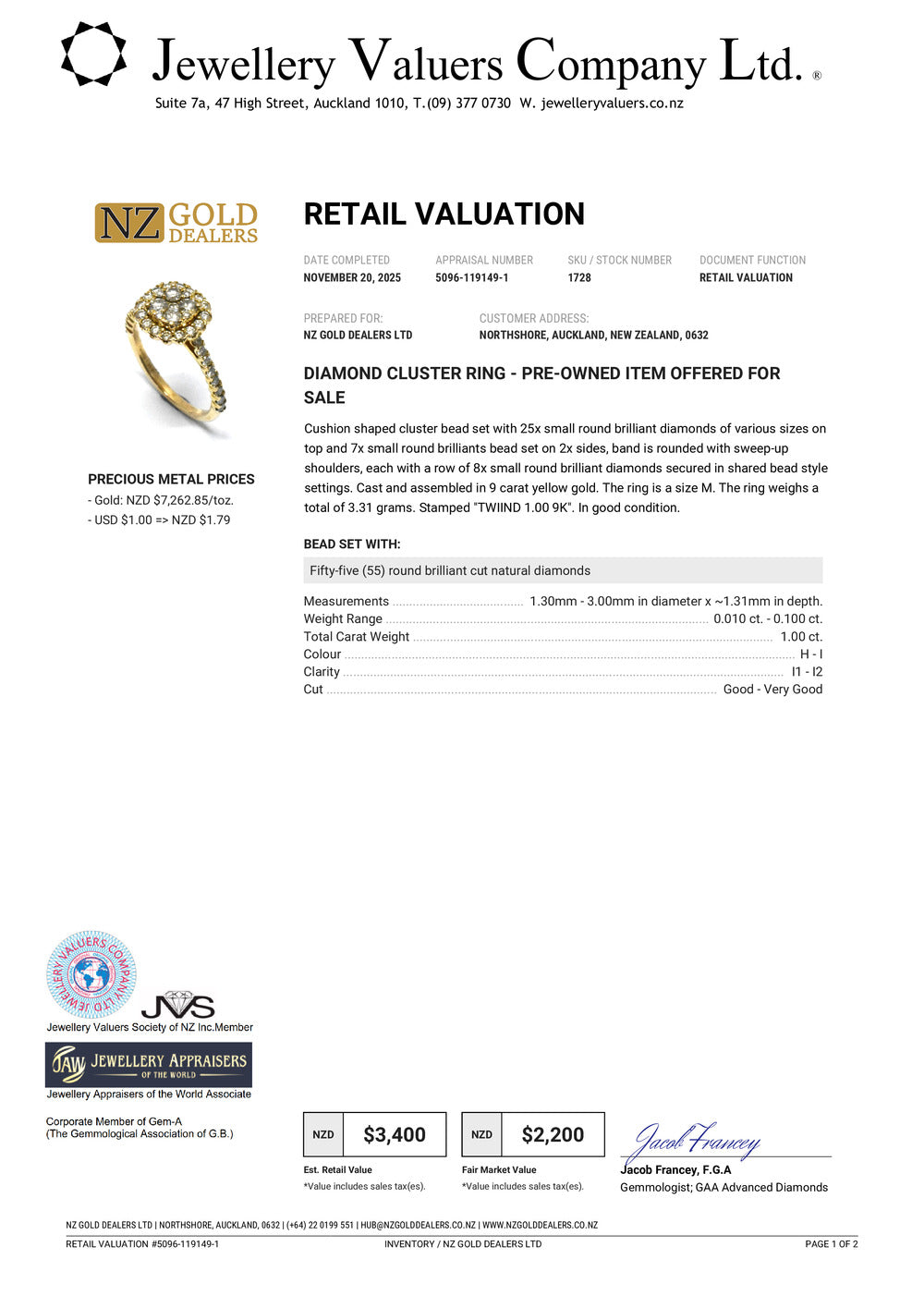 GOLD DEAL | 9ct Gold Lustre Crown 1.00ct Diamond Halo Ring Valuation $3,400