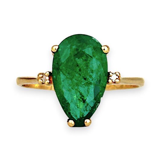 GOLD DEAL | 10ct Gold Emerald Teardrop Ring with Diamonds Valuation $2,500