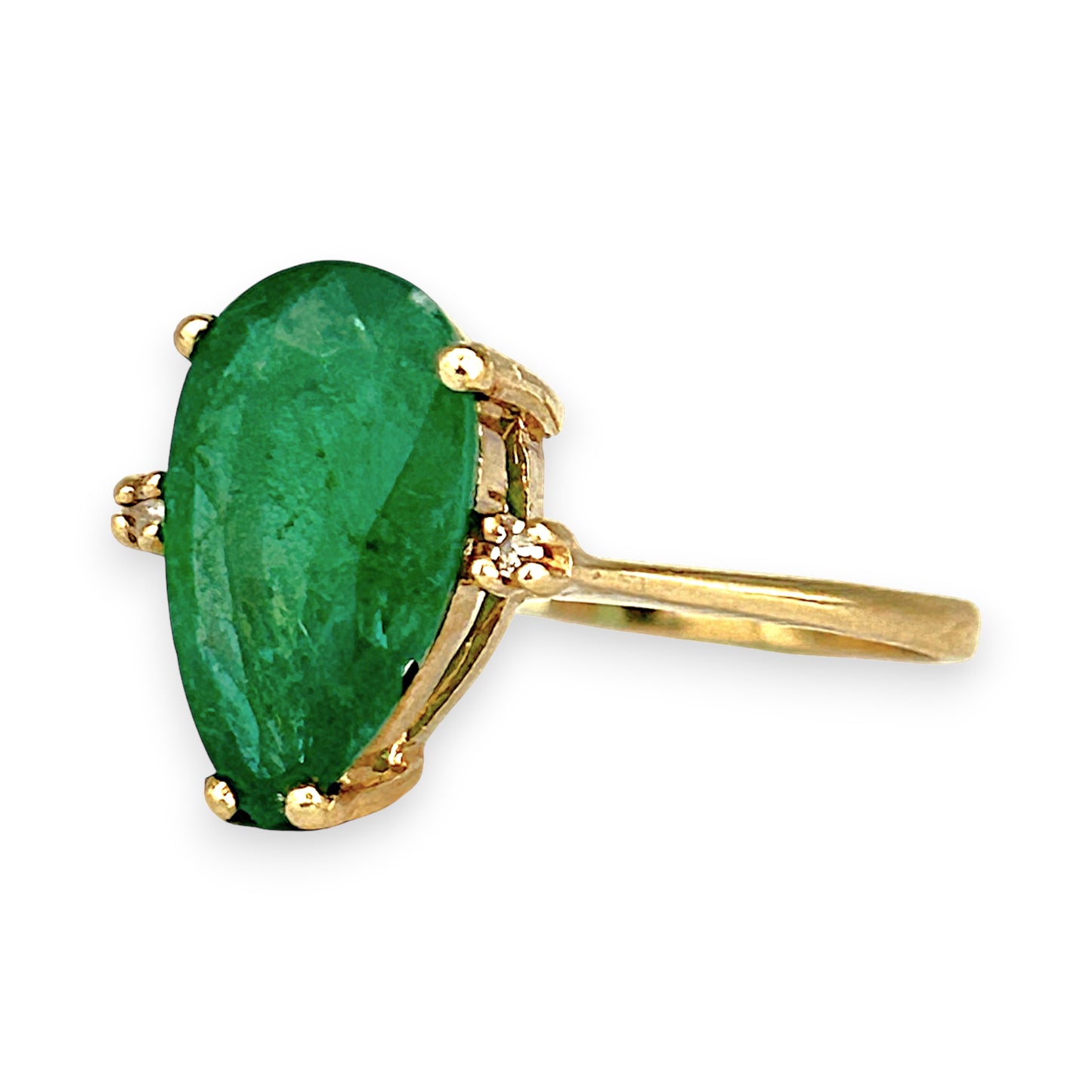 GOLD DEAL | 10ct Gold Emerald Teardrop Ring with Diamonds Valuation $2,500