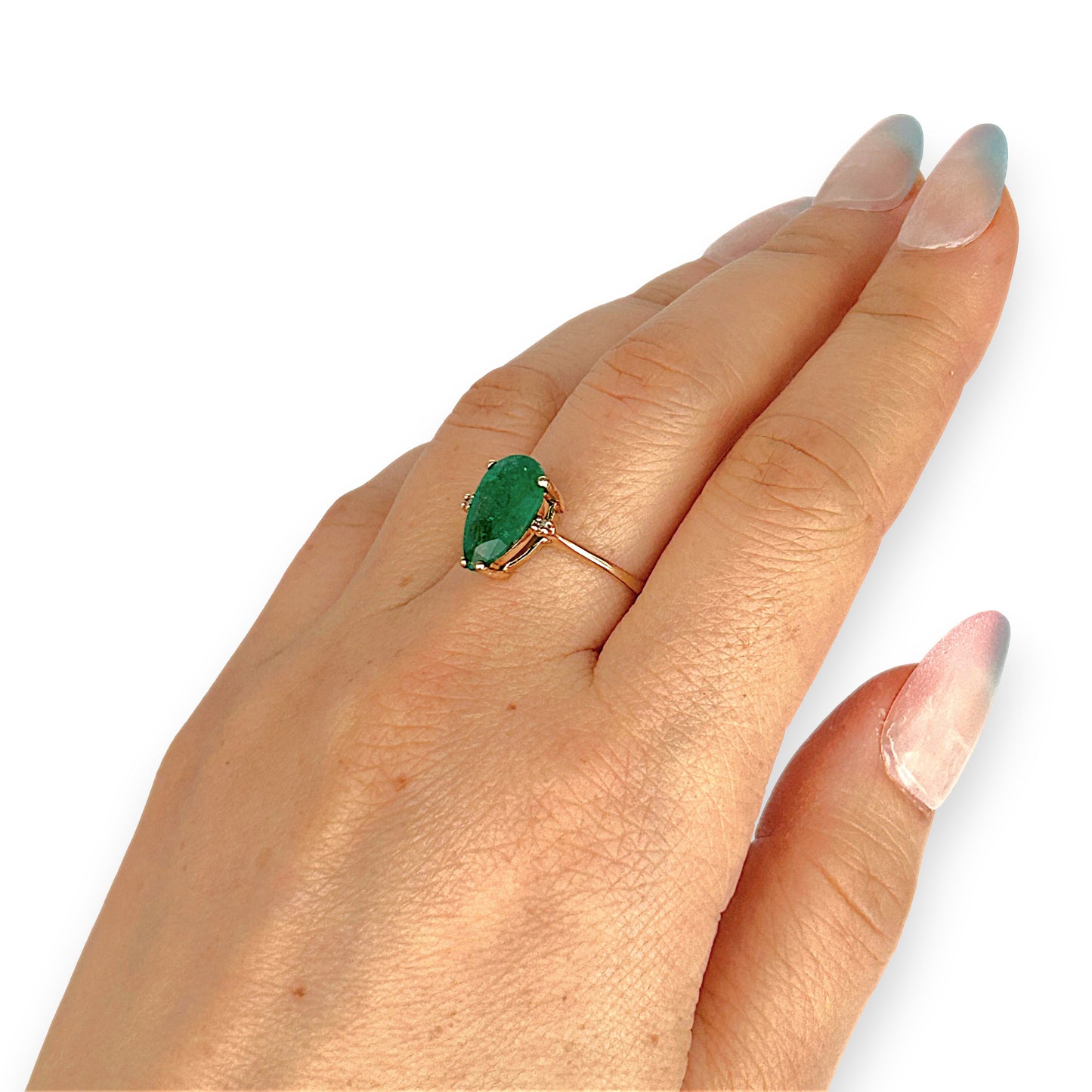 GOLD DEAL | 10ct Gold Emerald Teardrop Ring with Diamonds Valuation $2,500
