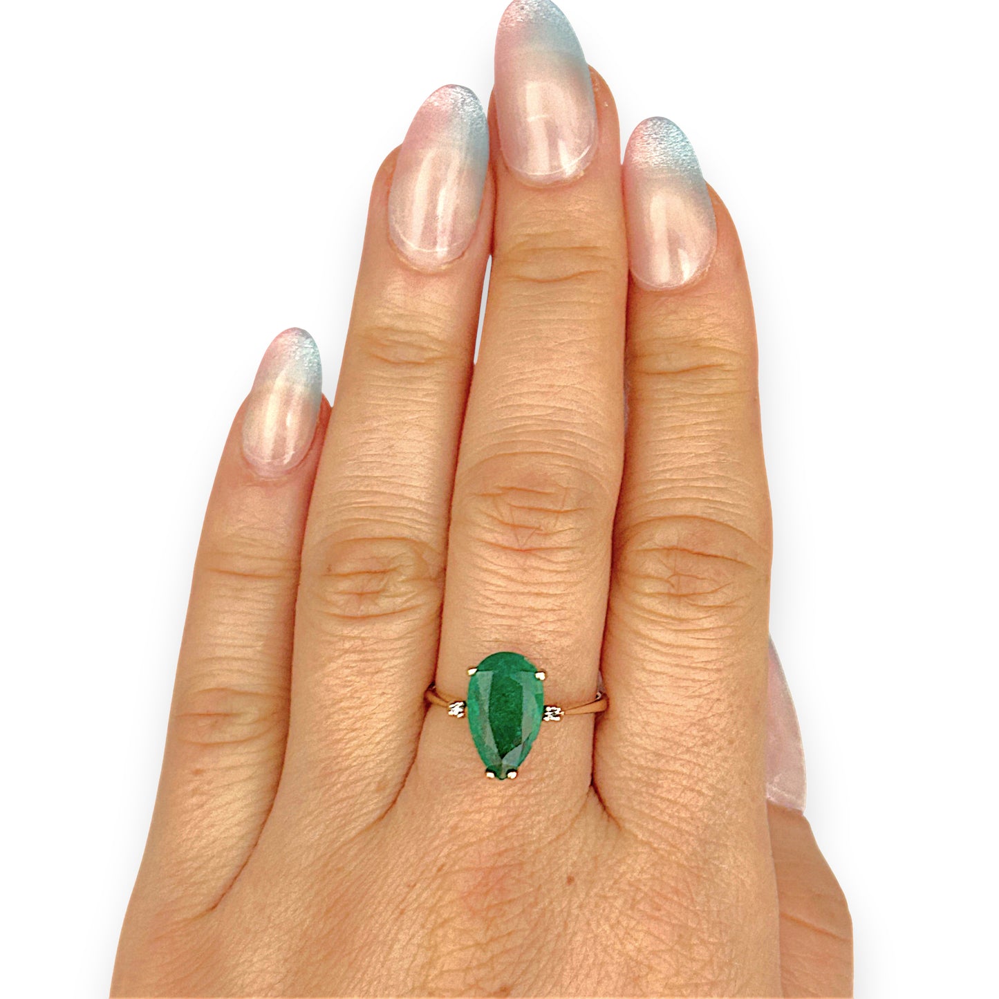 GOLD DEAL | 10ct Gold Emerald Teardrop Ring with Diamonds Valuation $2,500