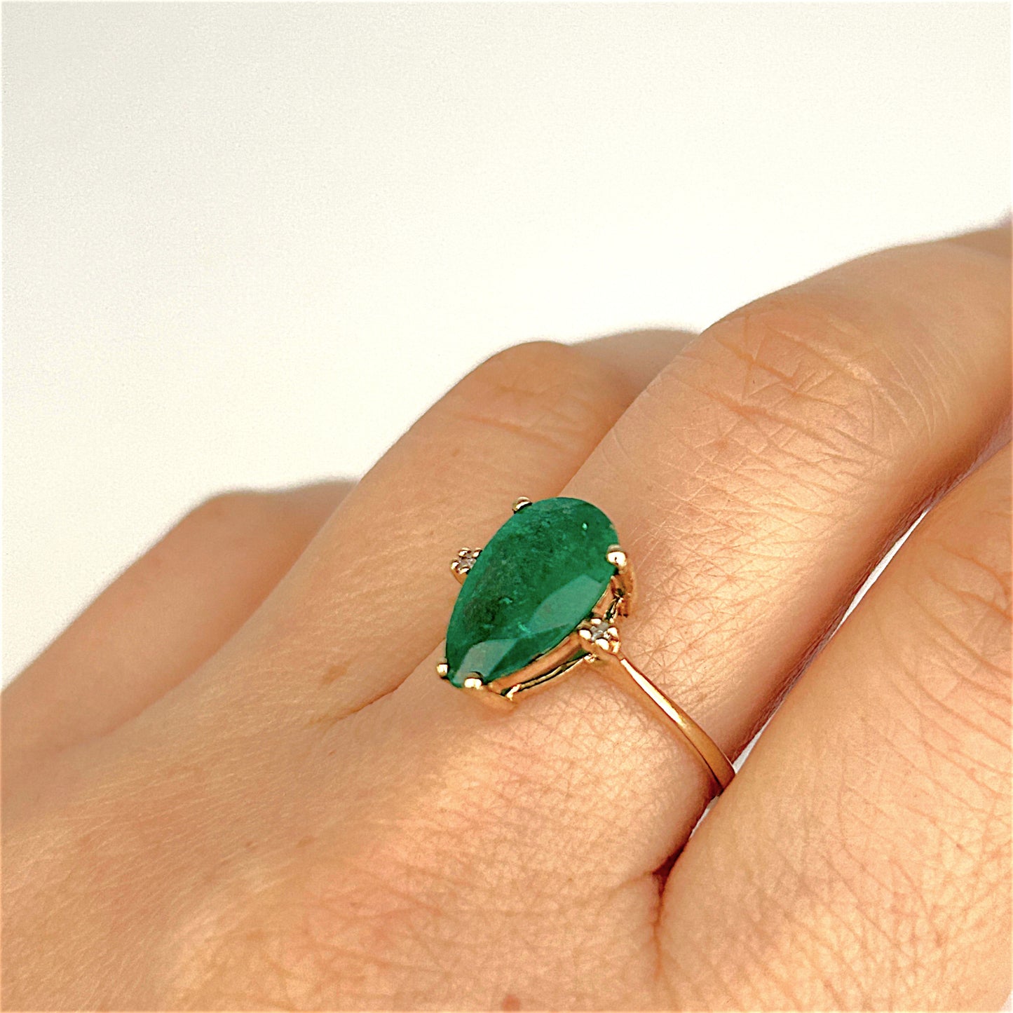 GOLD DEAL | 10ct Gold Emerald Teardrop Ring with Diamonds Valuation $2,500