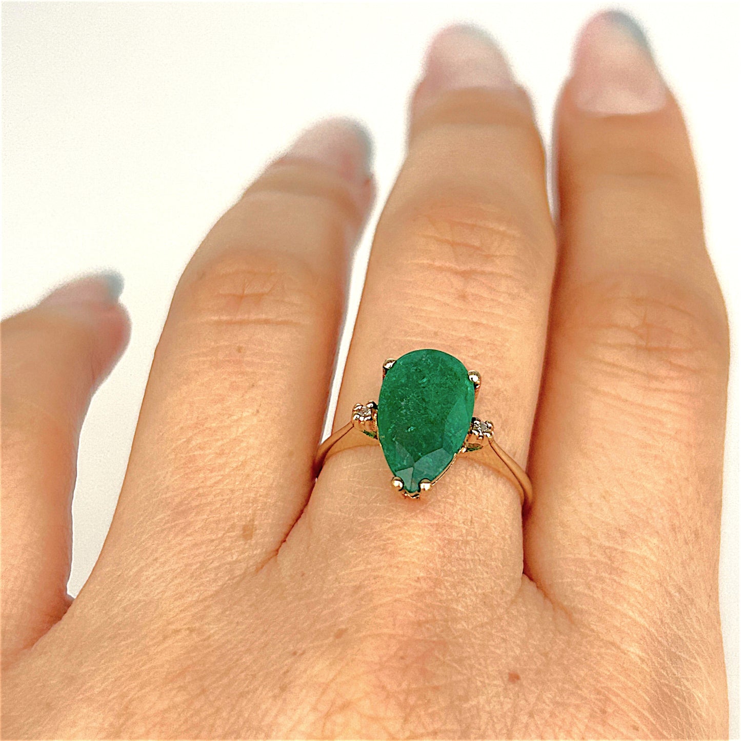 GOLD DEAL | 10ct Gold Emerald Teardrop Ring with Diamonds Valuation $2,500