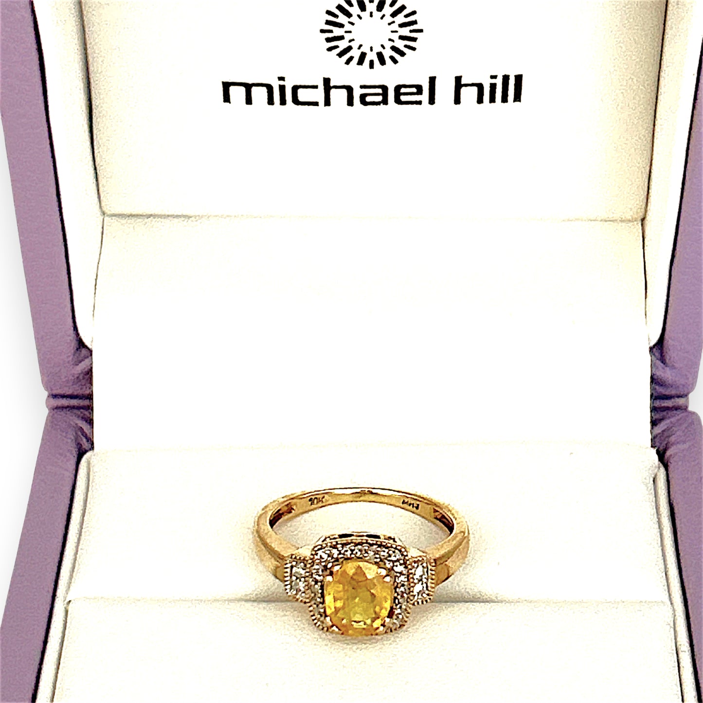 XMAS DEAL | 10kt Gold Michael Hill Yellow Sapphire & Diamond Halo Ring Valuation $3,250
