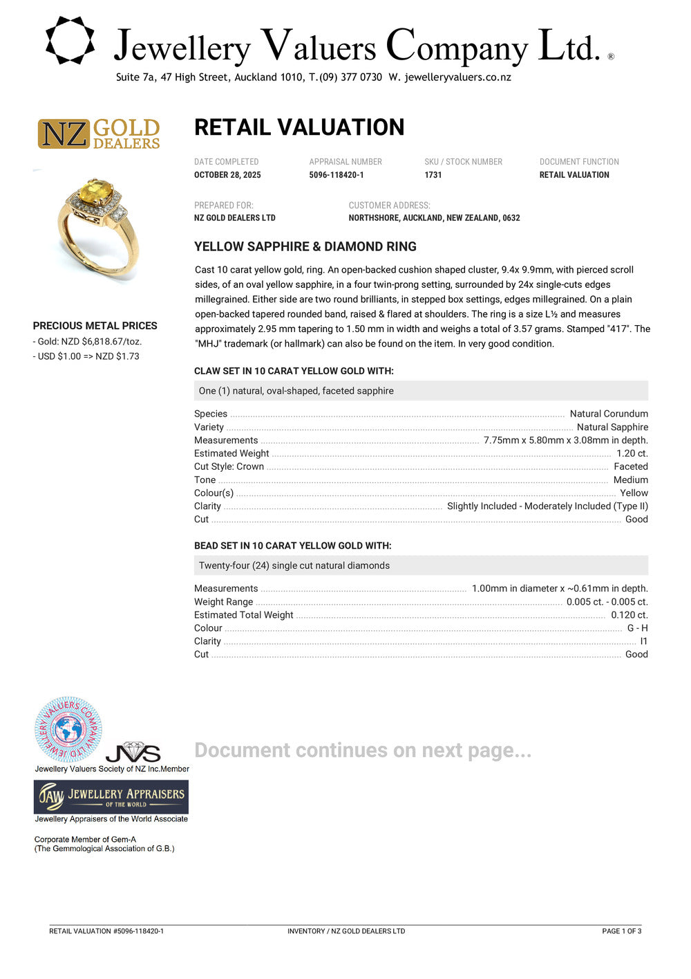 XMAS DEAL | 10kt Gold Michael Hill Yellow Sapphire & Diamond Halo Ring Valuation $3,250
