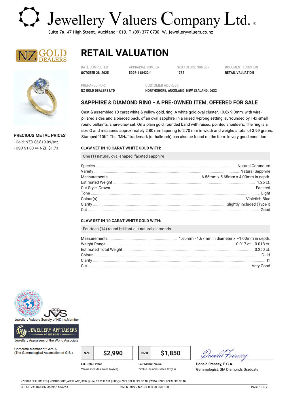 XMAS DEAL | 10kt Gold Michael Hill Blue Radiance Halo Ring Valuation $2,990