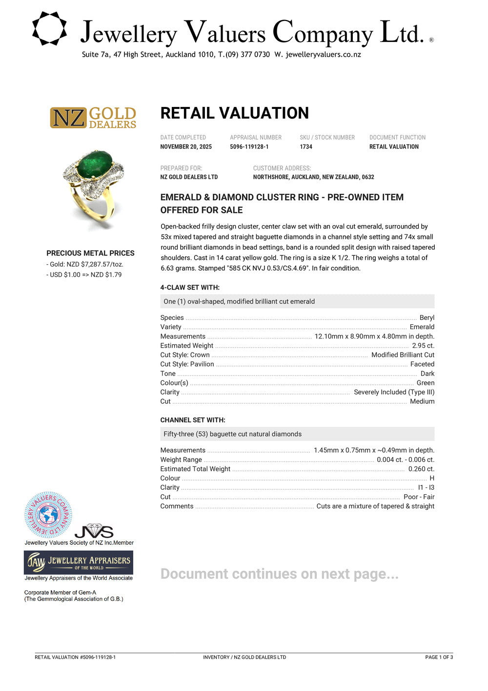 XMAS DEAL | 14kt Gold Emerald Majesty Statement Ring Valuation $4,900