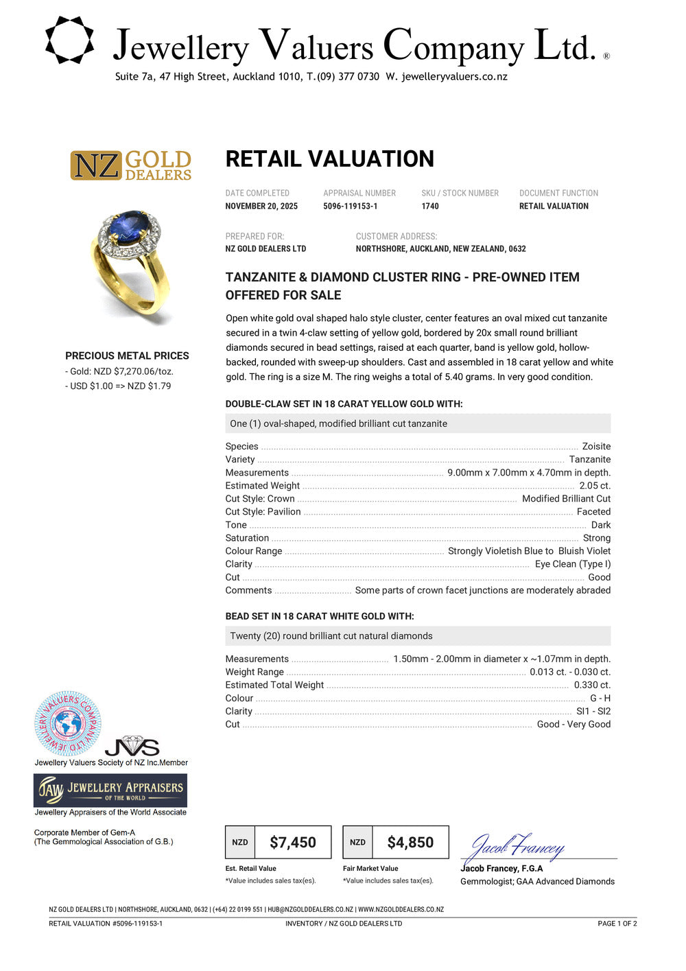 XMAS DEAL | 18kt Gold Twilight Bloom Tanzanite Ring Valuation $7,450