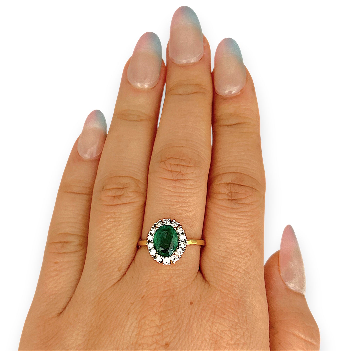 XMAS DEAL | 18kt Gold Emerald Halo Diamond Ring Valuation $5,300