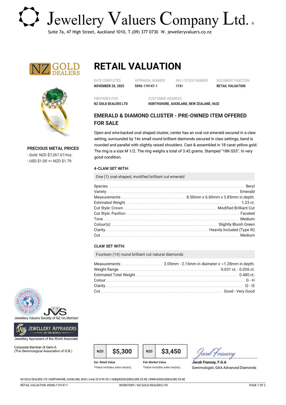 XMAS DEAL | 18kt Gold Emerald Halo Diamond Ring Valuation $5,300