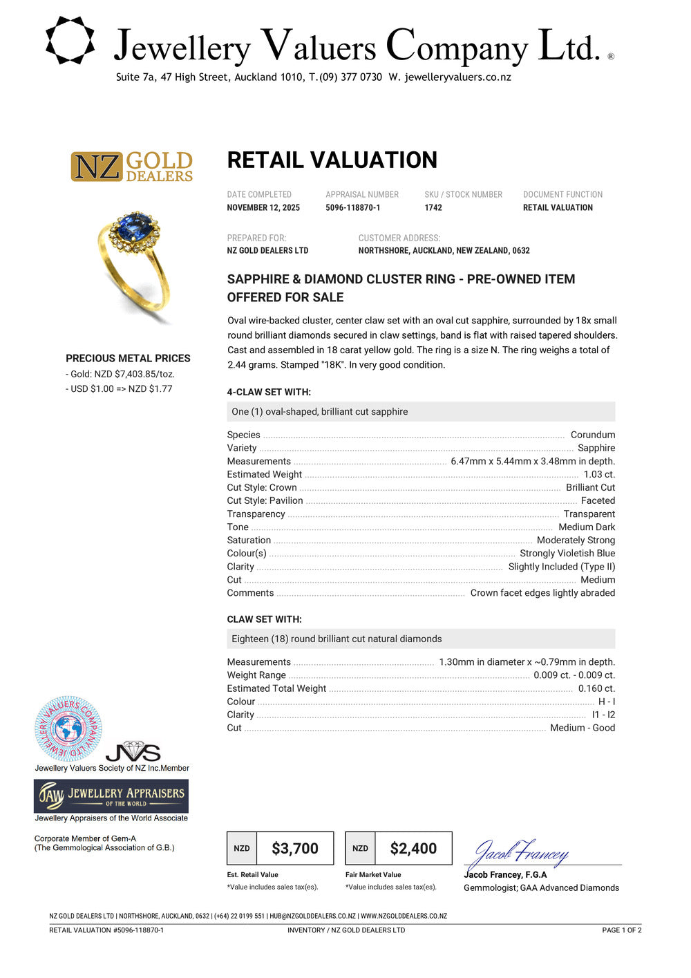 XMAS DEAL | 18kt Gold Midnight Radiance  Ring Valuation: $3,700