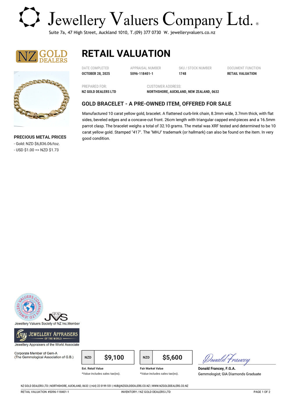 XMAS DEAL | 10kt Gold Classic Curb Luxe Bracelet by Michael Hill Valuation $9,100