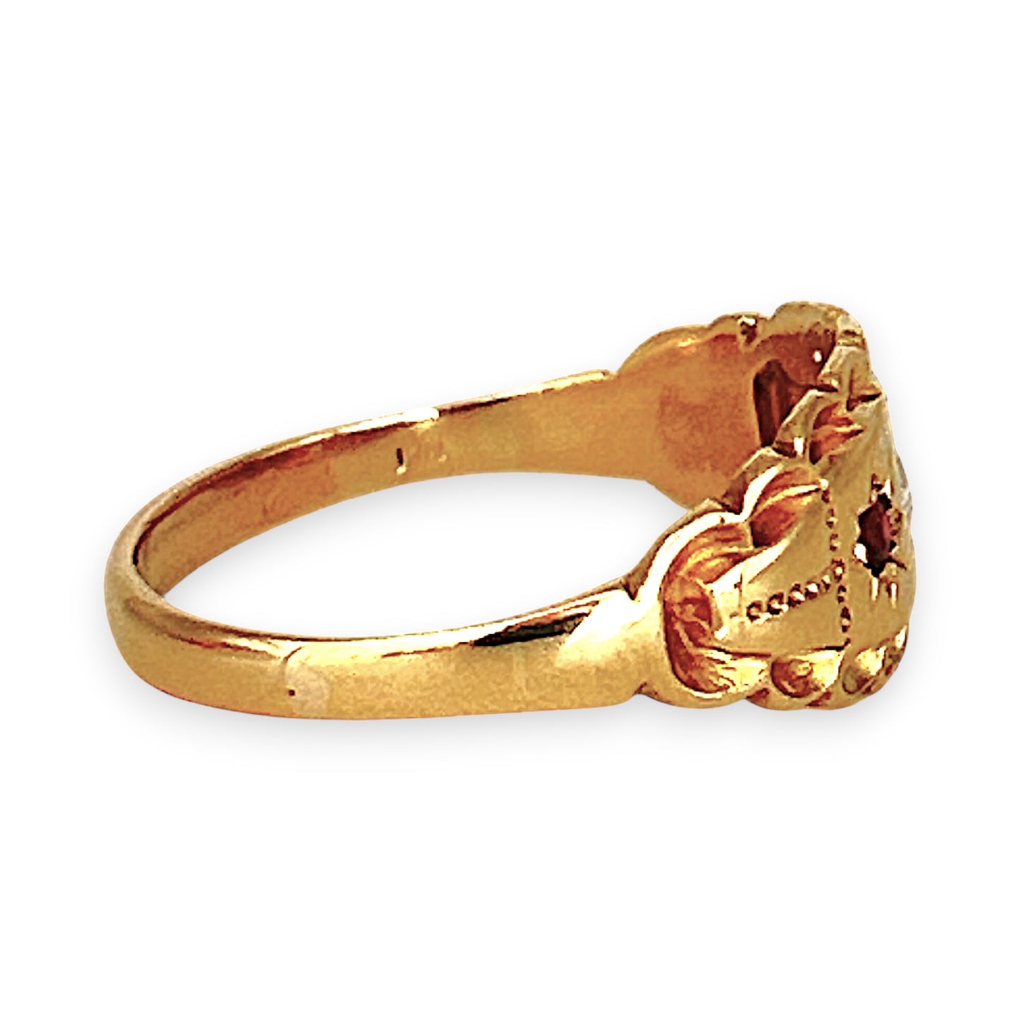 XMAS DEAL | 18kt Gold Solara Vintage Ring with Garnets & Diamond Size Q