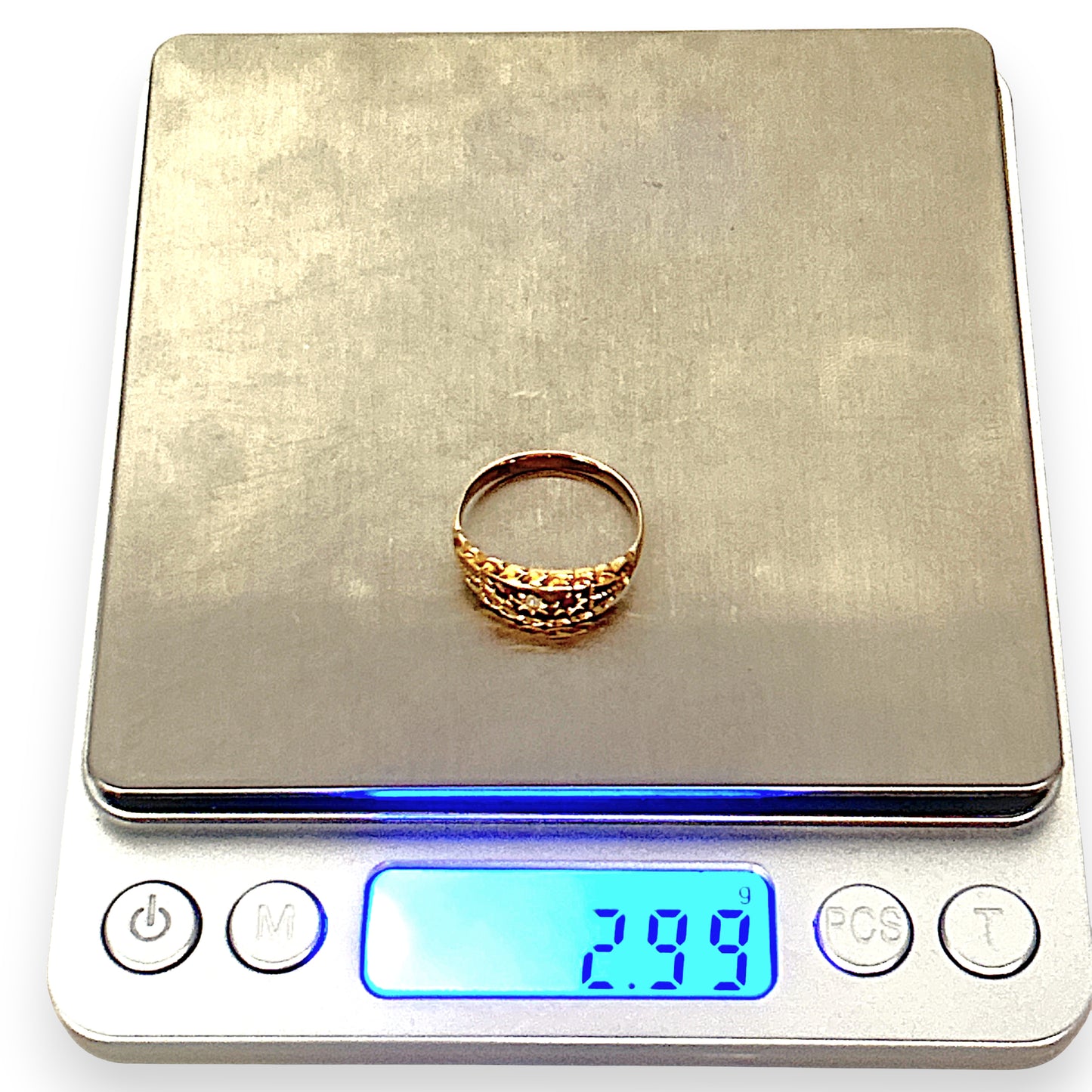XMAS DEAL | 18kt Gold Solara Vintage Ring with Garnets & Diamond Size Q