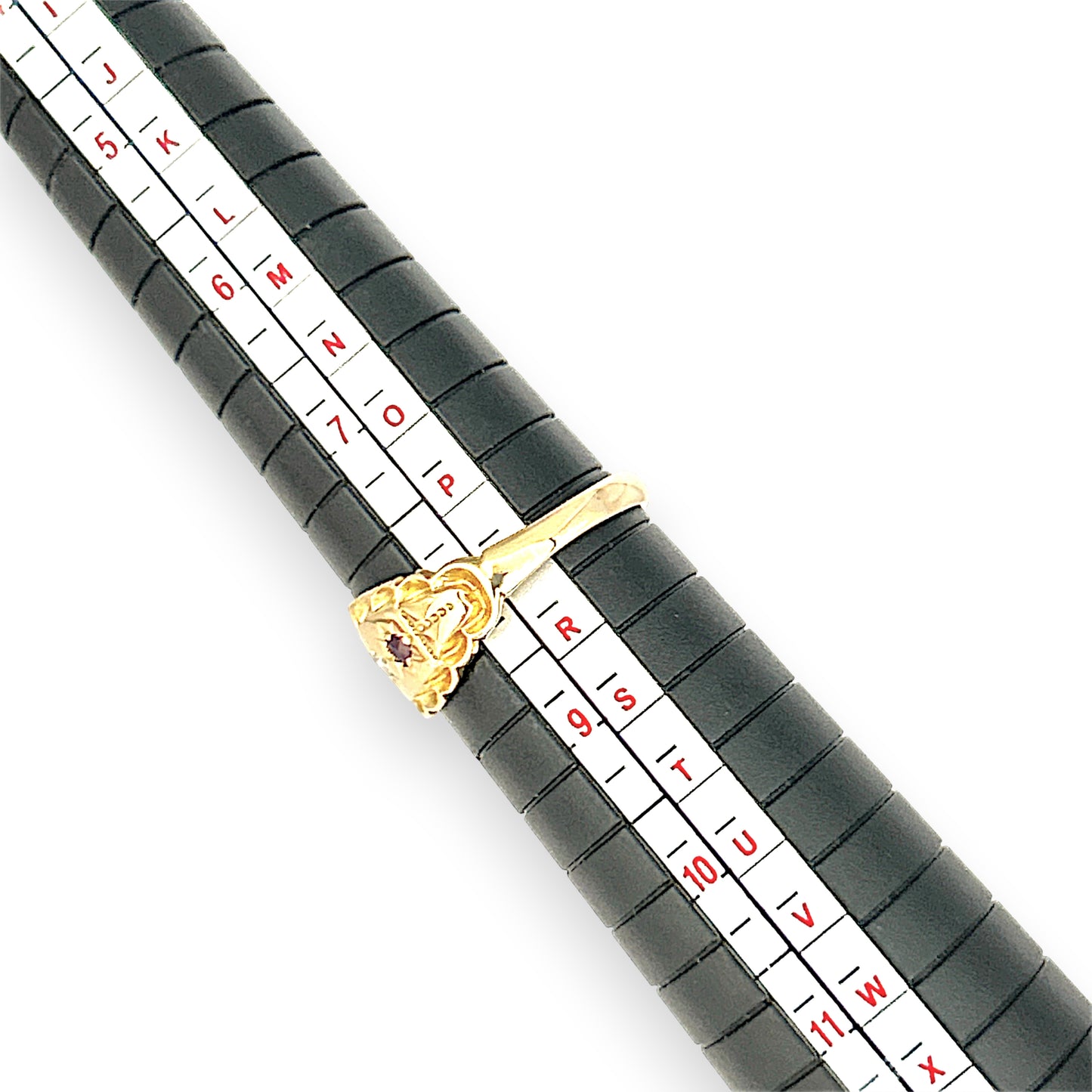 XMAS DEAL | 18kt Gold Solara Vintage Ring with Garnets & Diamond Size Q