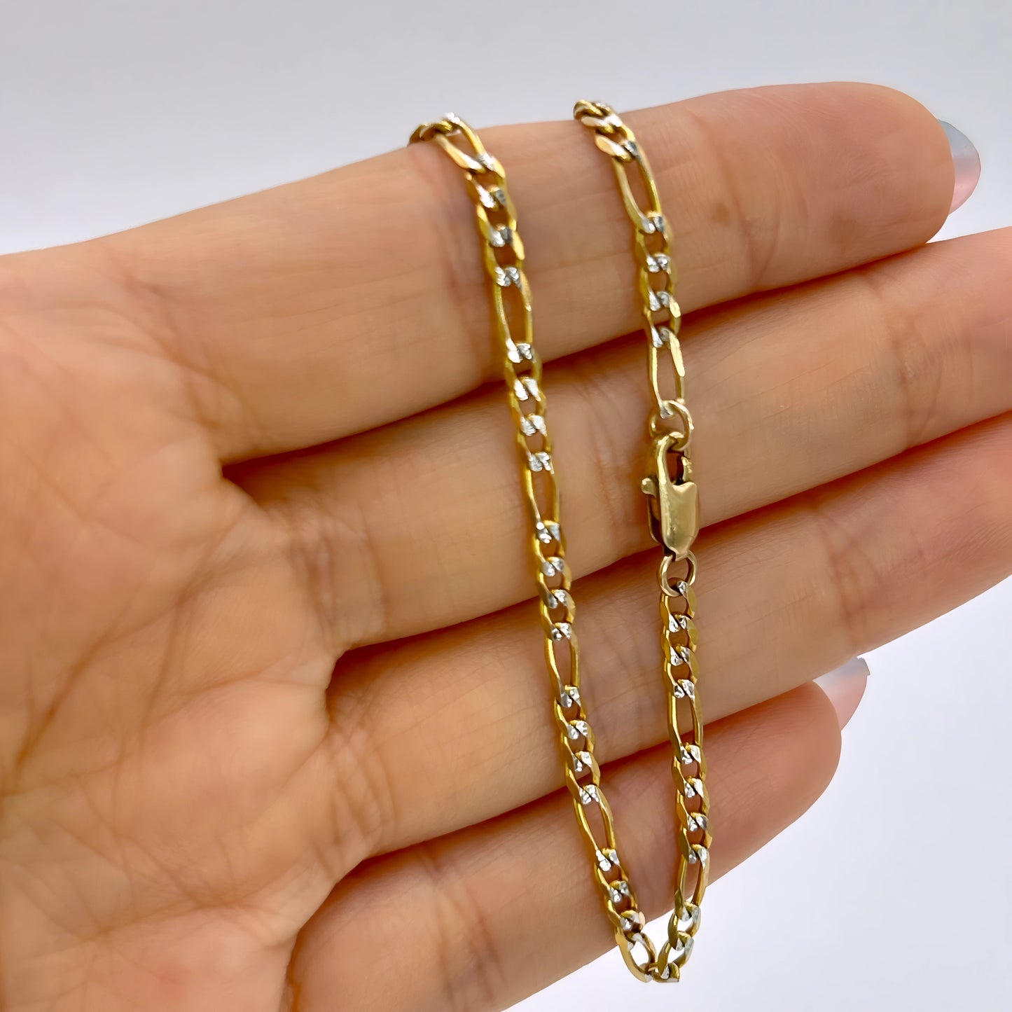 NZGD | 9ct Y/W Gold Link & Luxe – Figaro Bracelet 25cm